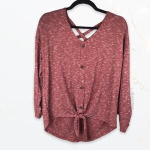 Bobbie Brooks Ladies Red Speckled Marled Knit Top Shirt Large